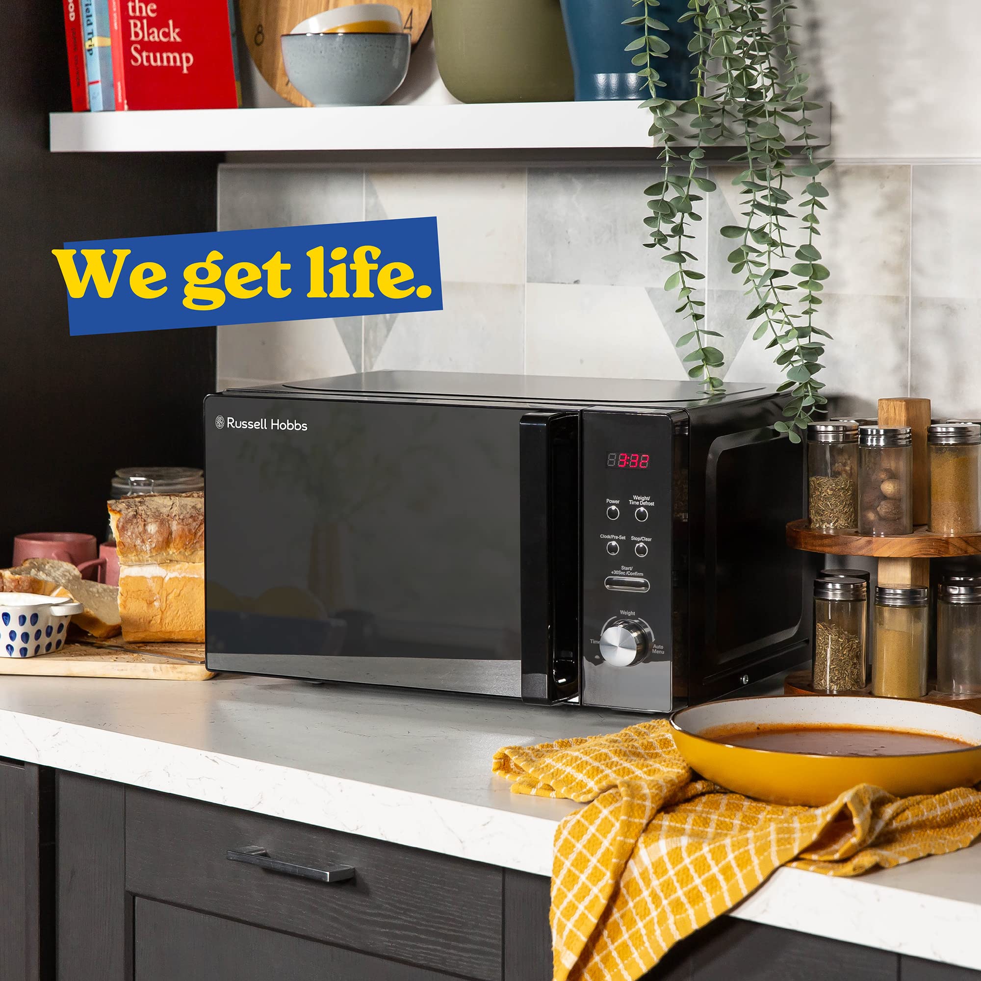 Russell Hobbs RHM2076B 20 Litre 800 W Black Digital Solo Microwave with 5 Power Levels, Easy Clean
