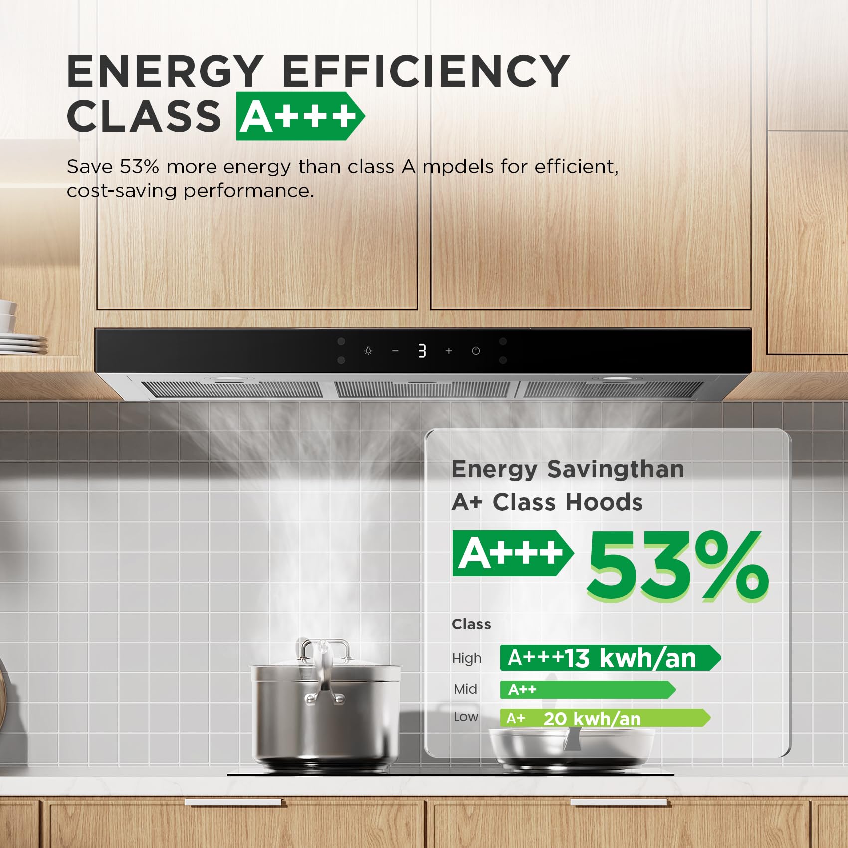 COMFEE' 90 cm Chimney Hood 90M77 Class A+++ Stainless Steel Extractor Hood