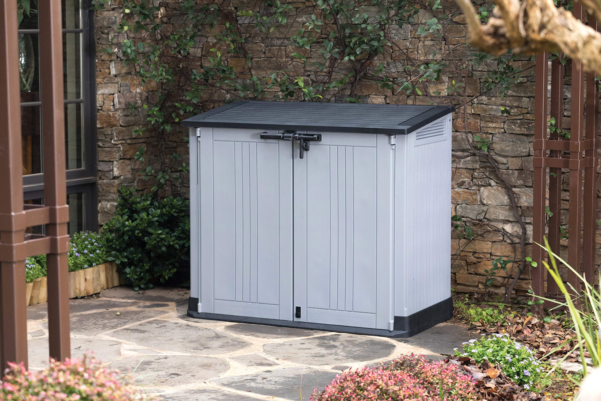 Keter Store it Out Nova Outdoor Garden Storage Shed, 32 x 71.5 x 113.5 cm, Light Grey with Dark Grey Lid