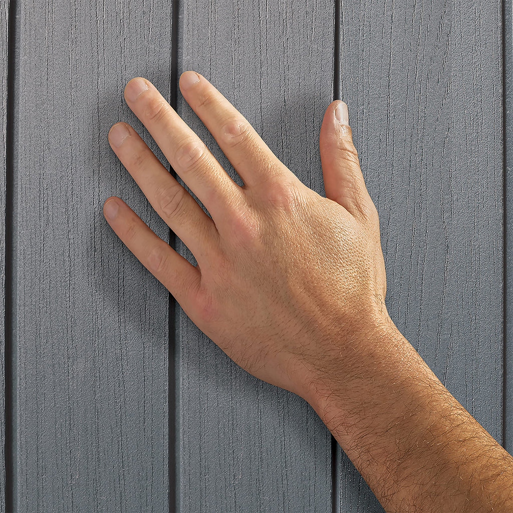 Keter Darwin Outdoor Apex Double Door Garden Storage Shed 6 x 8ft Grey Evotech+ Wood Look and Feel